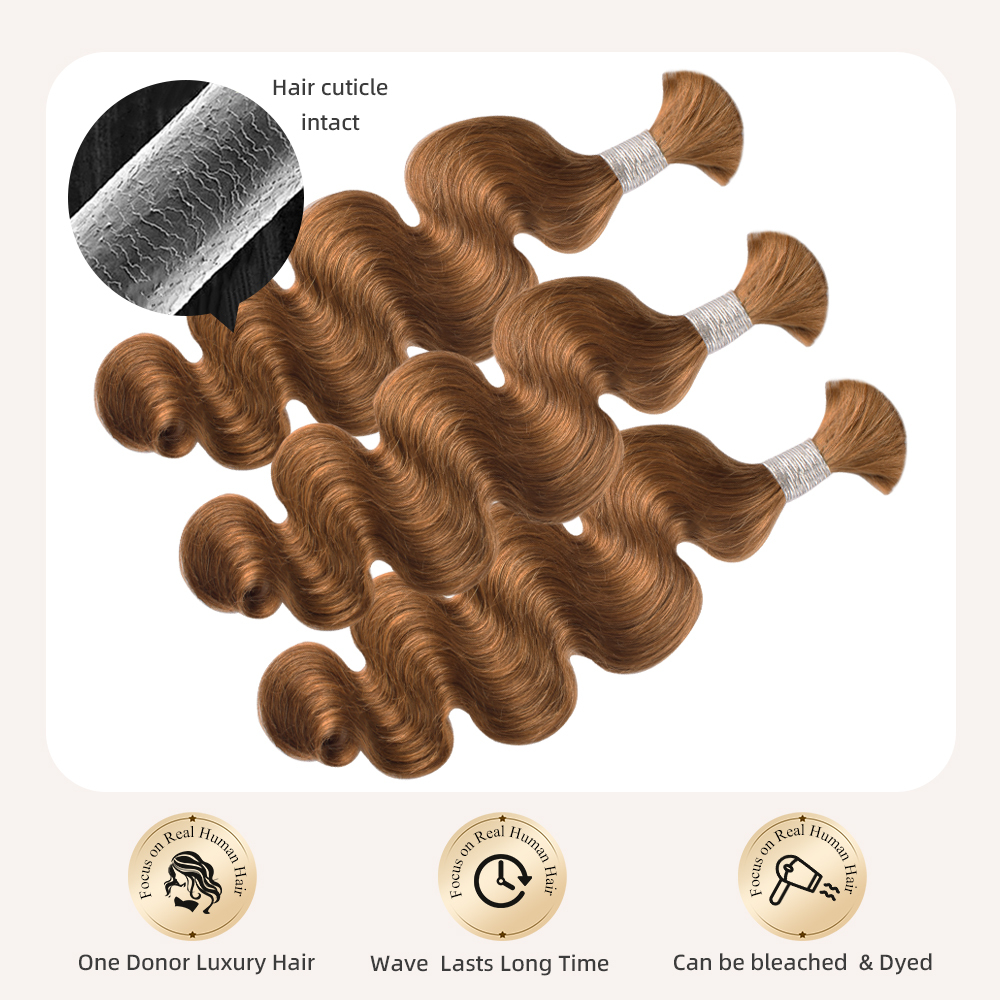 #30 Brown Boho Braids Body Wave No Weft Bulk Hair For Human Hair RXHAIR
