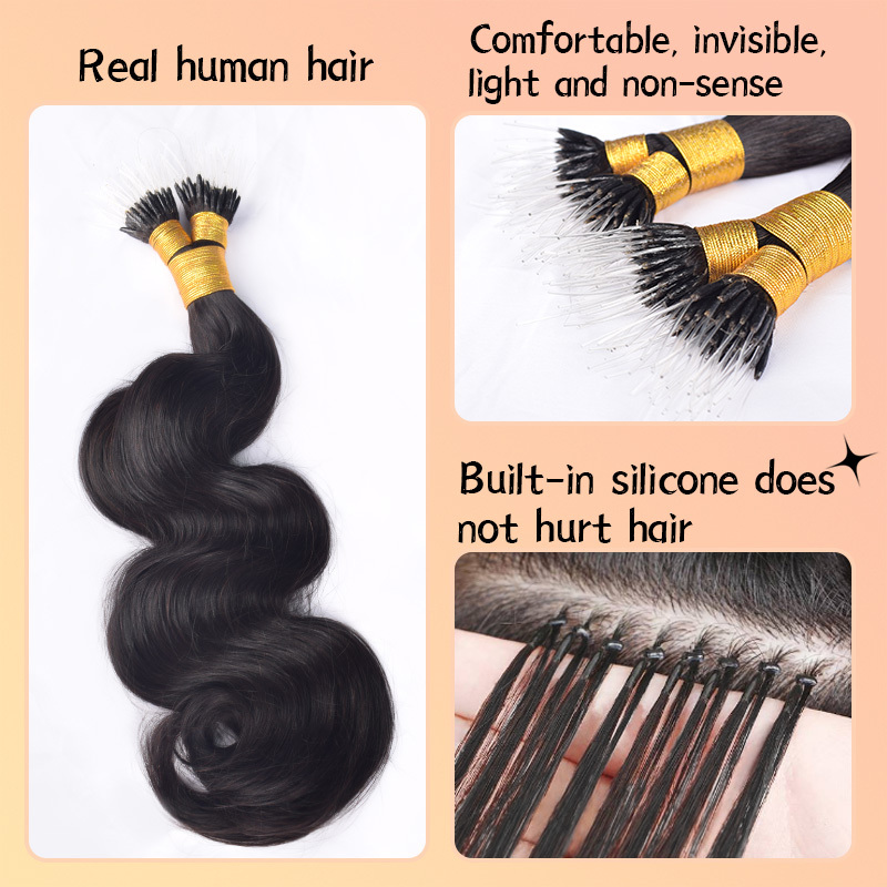 Body Wave Plastic Tip Hair Extension Real Human Hair Hair Extensions Natural Colour Black 100g