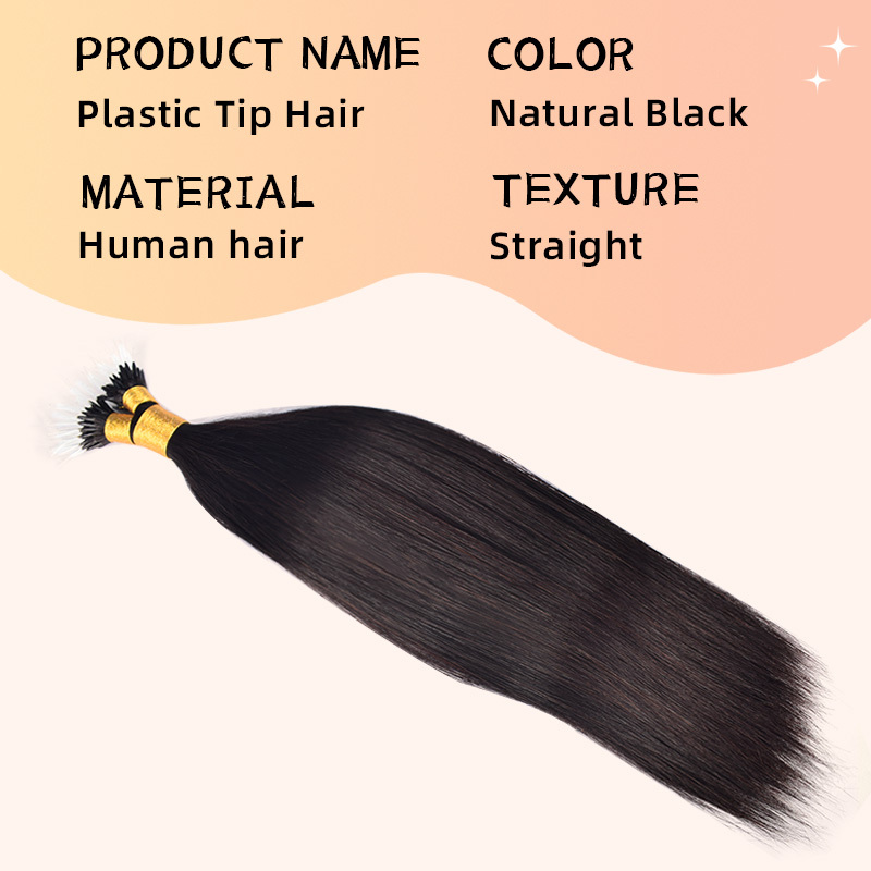 Straight Plastic Tip Hair Extension Real Human Hair Hair Extensions Natural Colour Black 100g