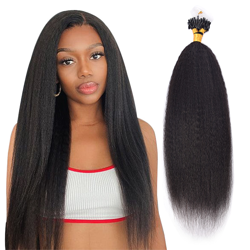 Kinky Straight Mirco Ring Hair Extension Real Human Hair Microlink Micro Link Bead Hair Extensions Natural Colour Black