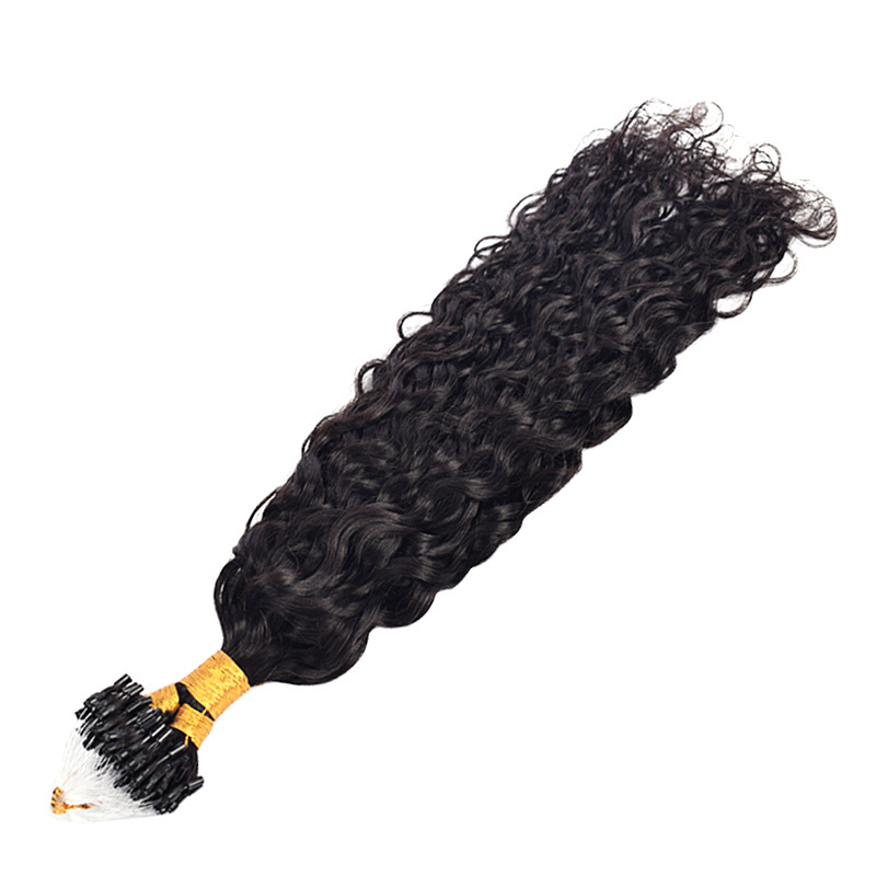 Italian Curly  Mirco Ring Hair Extension Real Human Hair Microlink Micro Link Bead Hair Extensions Natural Colour Black