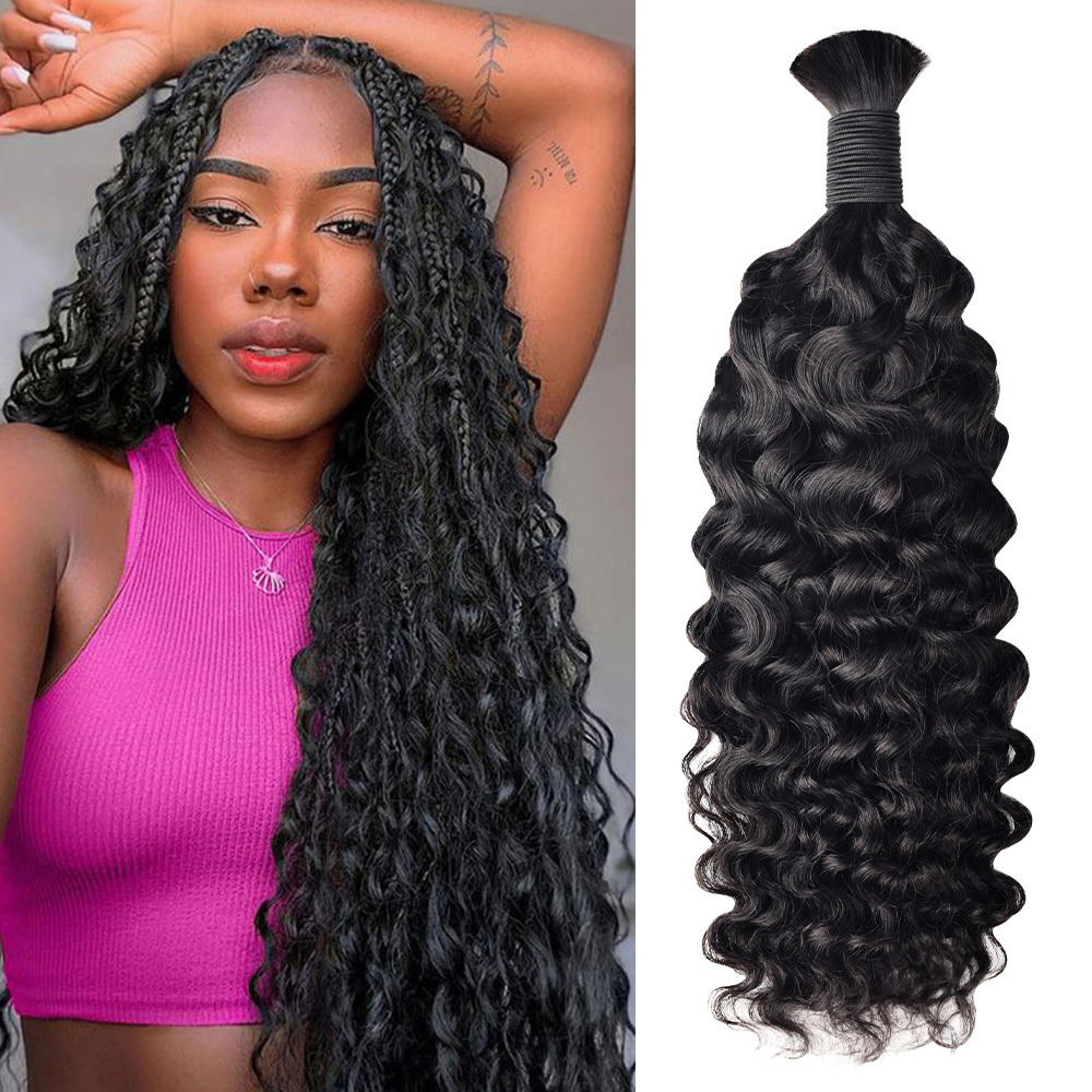 #1B Natural Black Boho Braids Burnese Curly No Weft Bulk Hair for Human Hair RXHAIR