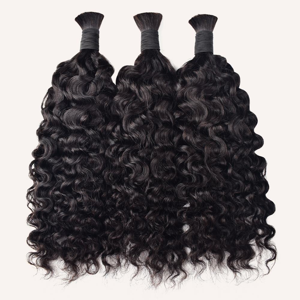 #1B Natural Black Boho Braids Burnese Curly No Weft Bulk Hair for Human Hair RXHAIR