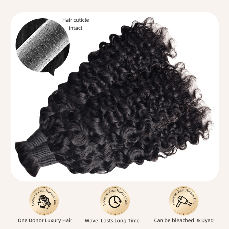 #1B Natural Black Boho Braids Burnese Curly No Weft Bulk Hair for Human Hair RXHAIR
