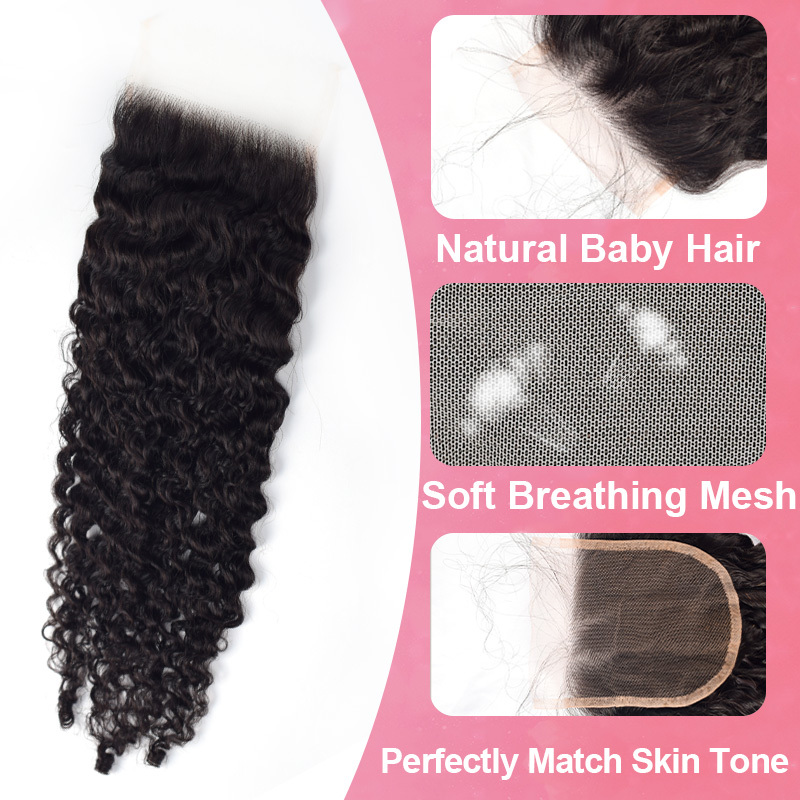 RXHAIR Burnese Curly #1B HD Lace Closure Transparnet Lace Human Hair