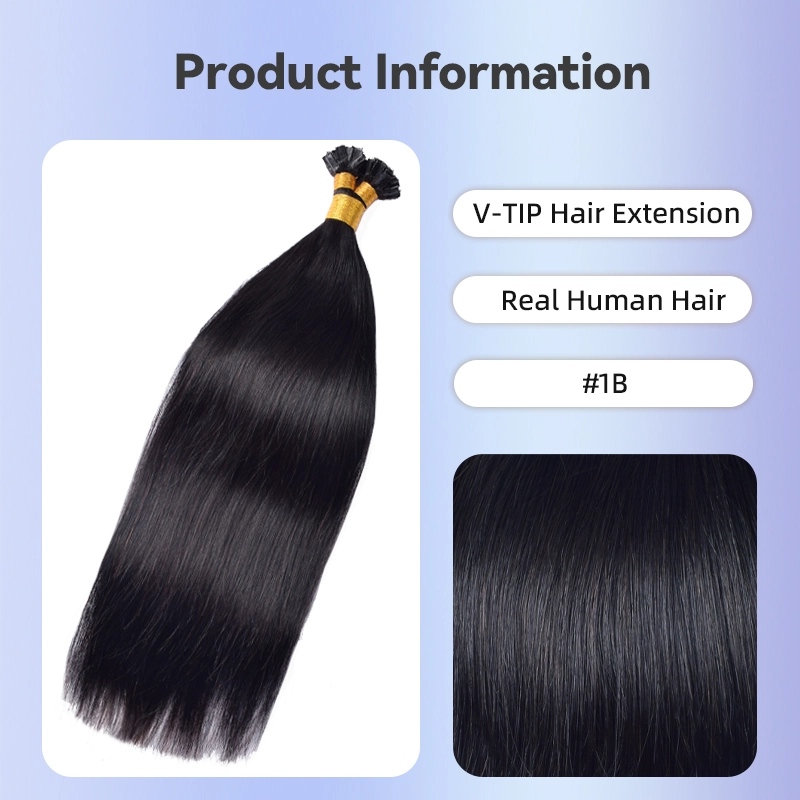 Straight V Tip Hair Extensions Real Human Hair 100g Natural Black Vtip Hair Extensions Human Hair For Women