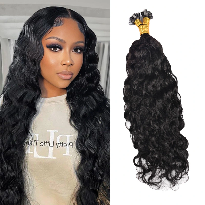 Water Wave Flat Tip Hair Extensions Human Hair #1B Natural Color 100% Real Human Hair Brazilian Remy Flat Tips Hair for Women 100g