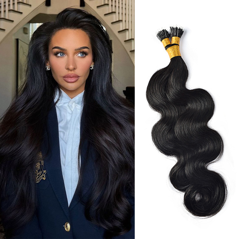 Body Wave Nano Ring Hair Extension Real Human Hair Extensions Natural Colour Black