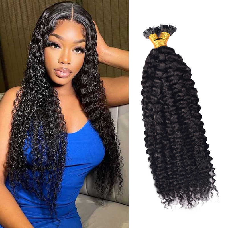 Jerry Curly Flat Tip Hair Extensions Human Hair #1B Natural Color 100% Real Human Hair Brazilian Remy Flat Tips Hair for Women 100g