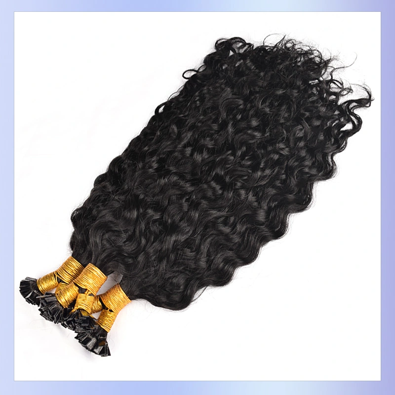 Water Wave Flat Tip Hair Extensions Human Hair #1B Natural Color 100% Real Human Hair Brazilian Remy Flat Tips Hair for Women 100g