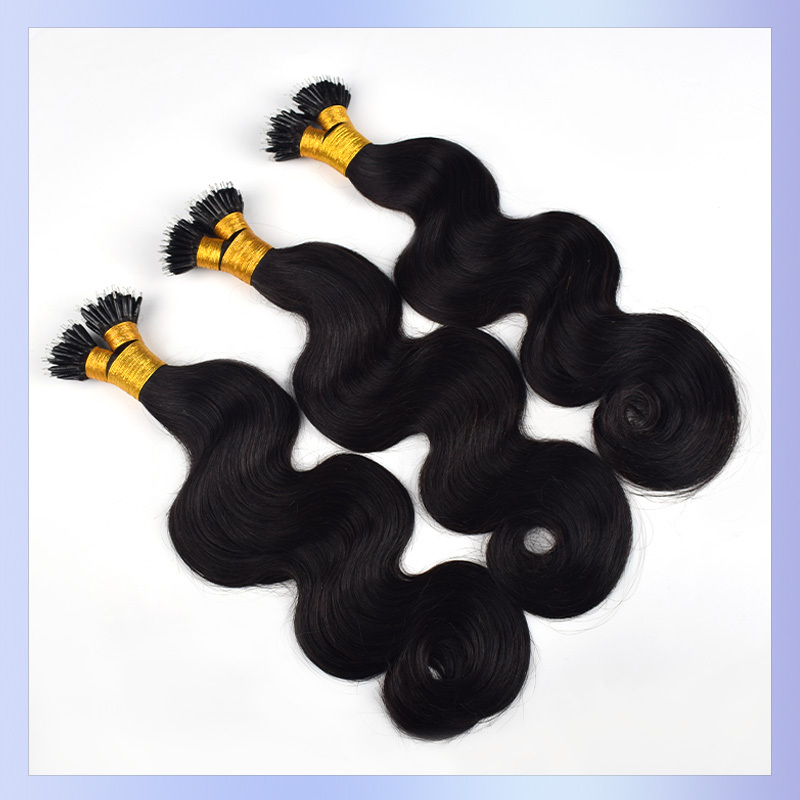 Body Wave Nano Ring Hair Extension Real Human Hair Extensions Natural Colour Black