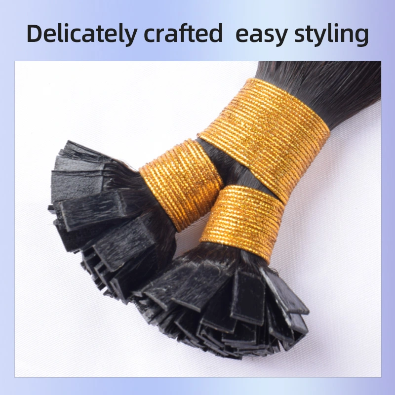 Kinky Straight Flat Tip Hair Extensions Human Hair #1B Natural Color 100% Real Human Hair Brazilian Remy Flat Tips Hair for Women 100g