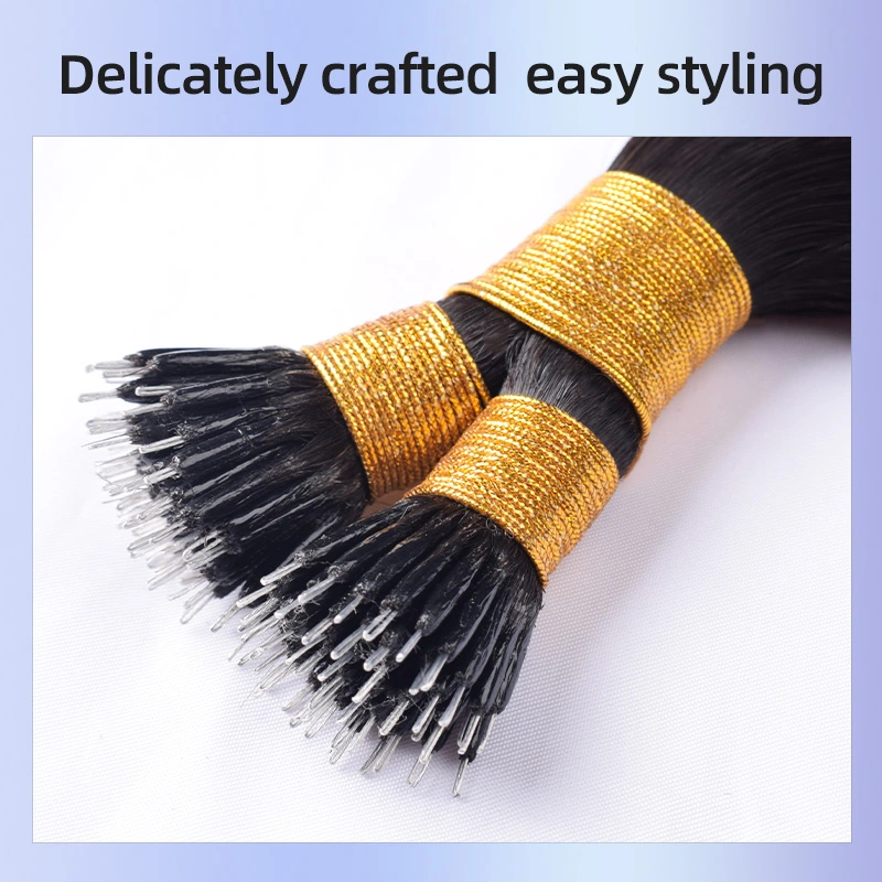 Straight Nano Ring Hair Extension Real Human Hair Extensions Natural Colour Black