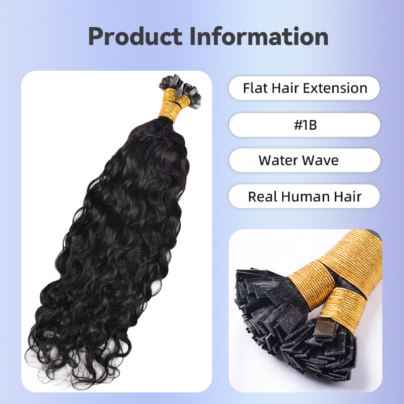 Water Wave Flat Tip Hair Extensions Human Hair #1B Natural Color 100% Real Human Hair Brazilian Remy Flat Tips Hair for Women 100g