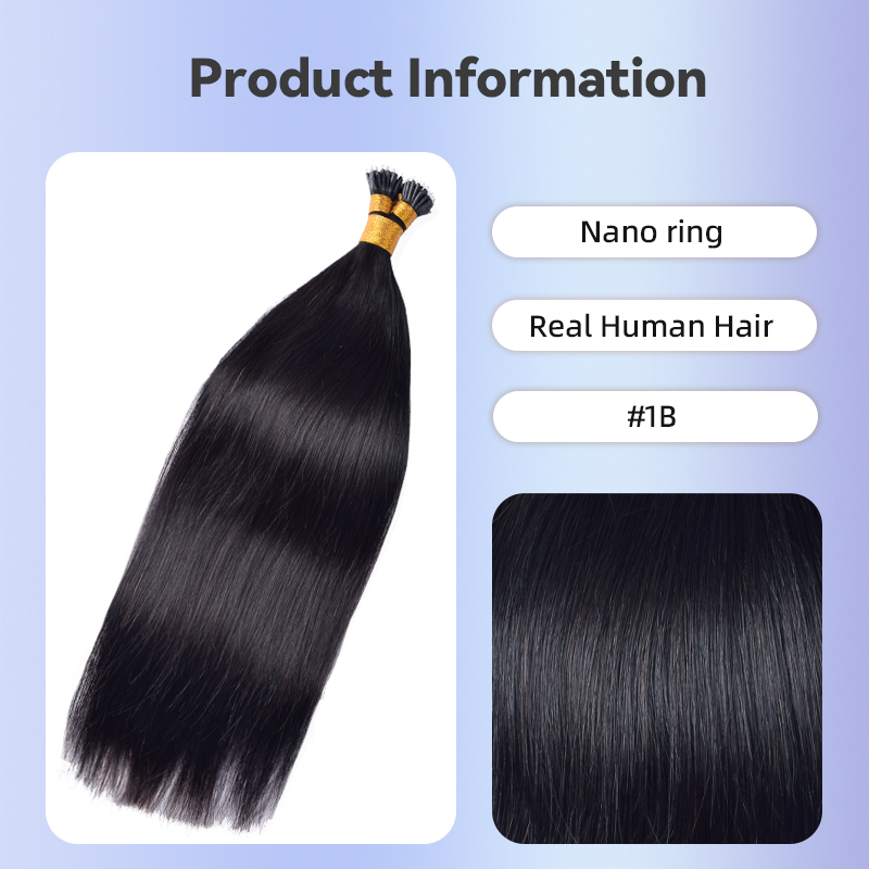Straight Nano Ring Hair Extension Real Human Hair Extensions Natural Colour Black