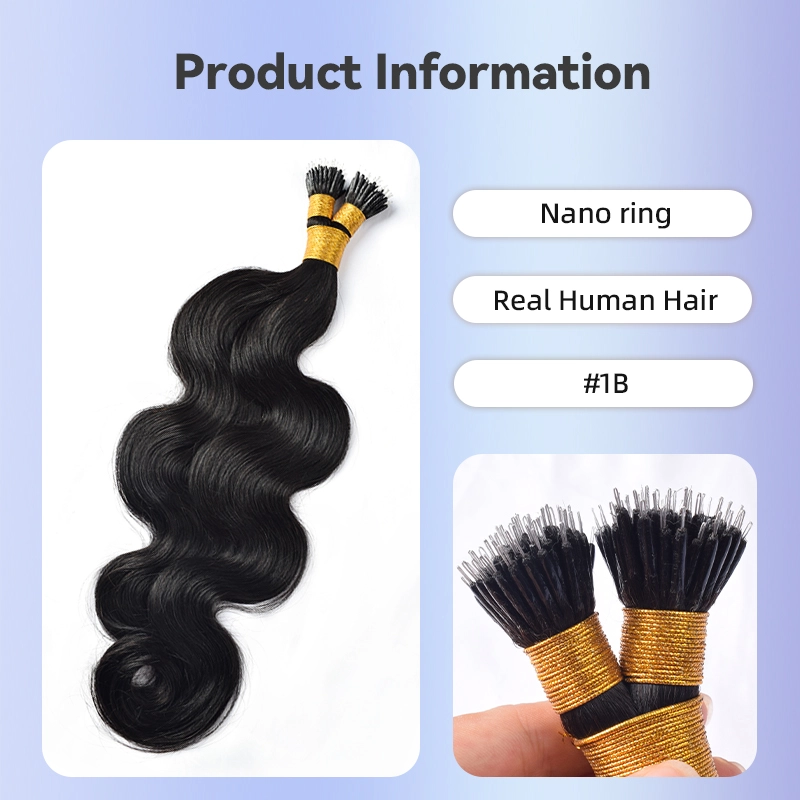 Body Wave Nano Ring Hair Extension Real Human Hair Extensions Natural Colour Black