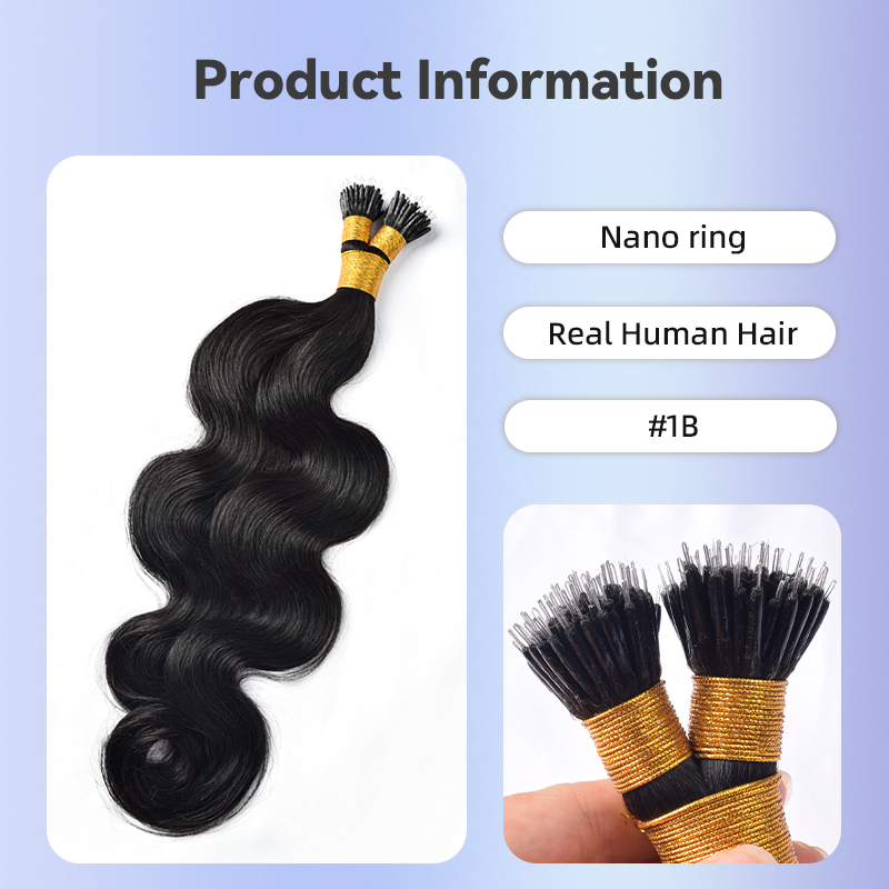 Body Wave Nano Ring Hair Extension Real Human Hair Extensions Natural Colour Black