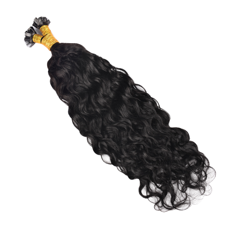Water Wave Flat Tip Hair Extensions Human Hair #1B Natural Color 100% Real Human Hair Brazilian Remy Flat Tips Hair for Women 100g