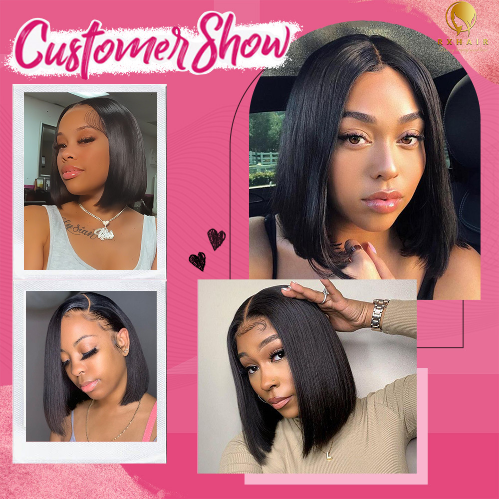 #1B Straight Bob Wig HD Lace Front Wigs Human Hair 180% Density Transparent Lace Frontal Wigs Pre Plucked With Baby Hair RXHAIR