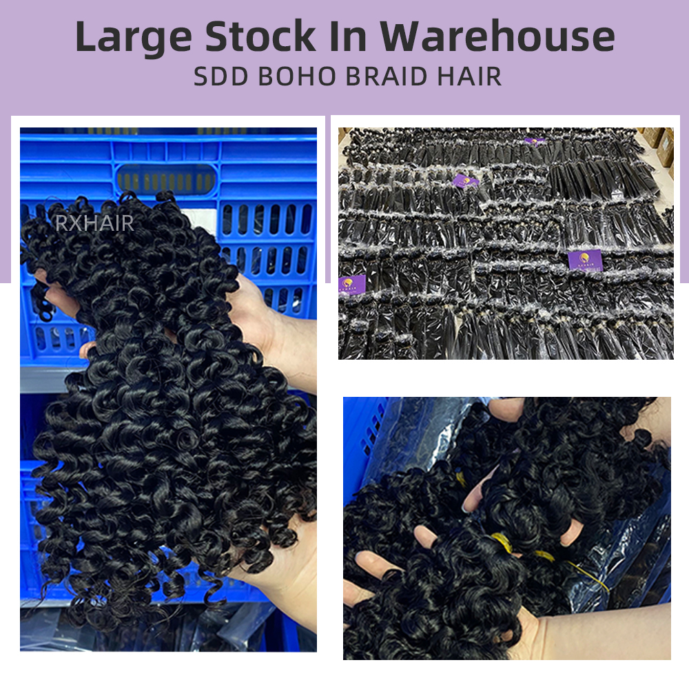 #1B SDD boho braid hair 100% Human Hair Super Double Drawn  No Weft Only Hair