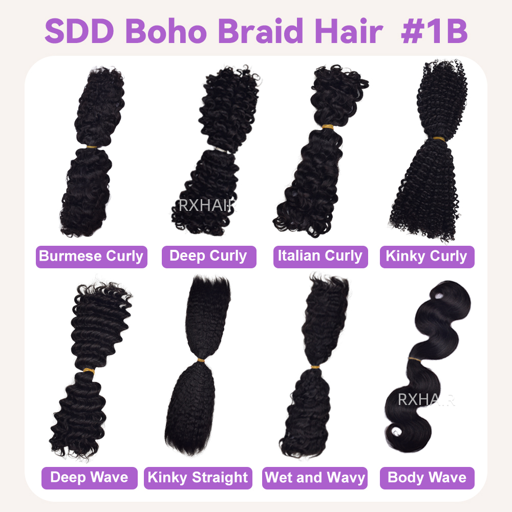 #1B SDD boho braid hair 100% Human Hair Super Double Drawn  No Weft Only Hair