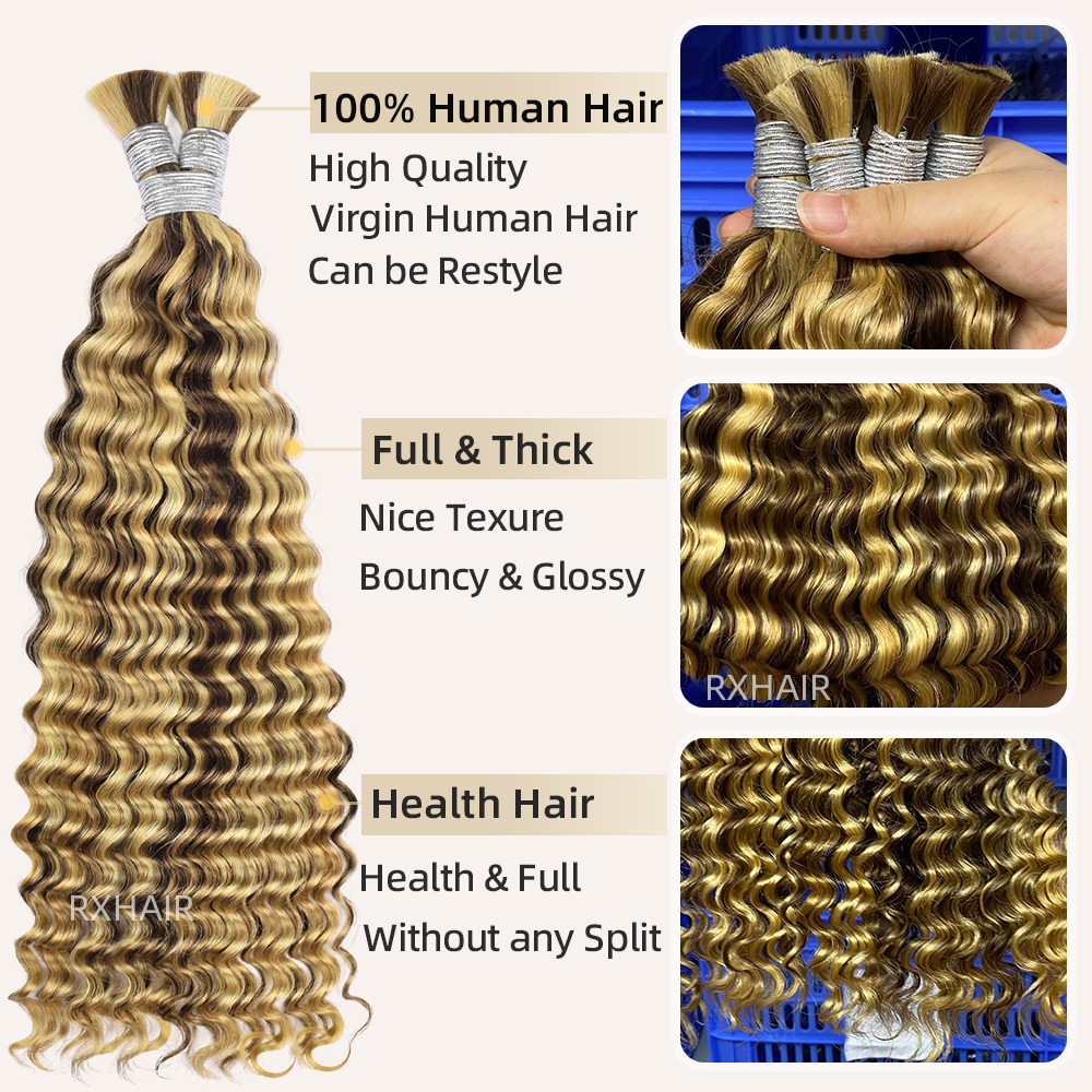 Boho braids Deep Wave mix 3 color hair bulk 100% real human hair Raw hair #4/27/30 #4/27/613 #27/30/613
