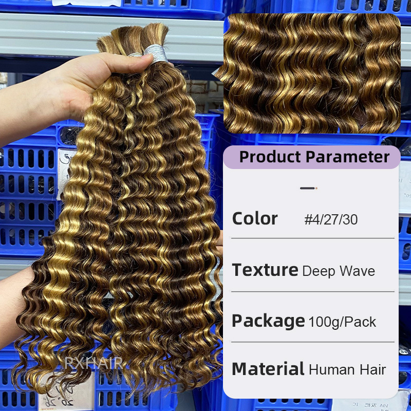 Boho braids Deep Wave mix 3 color hair bulk 100% real human hair Raw hair #4/27/30 #4/27/613 #27/30/613