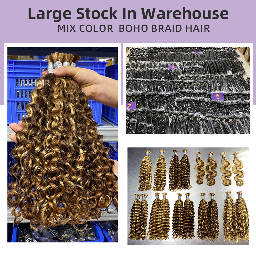 100% Human Hair Italian Curly Boho Braid | 3-Color Mix | Tangle-Free & Heat Resistant