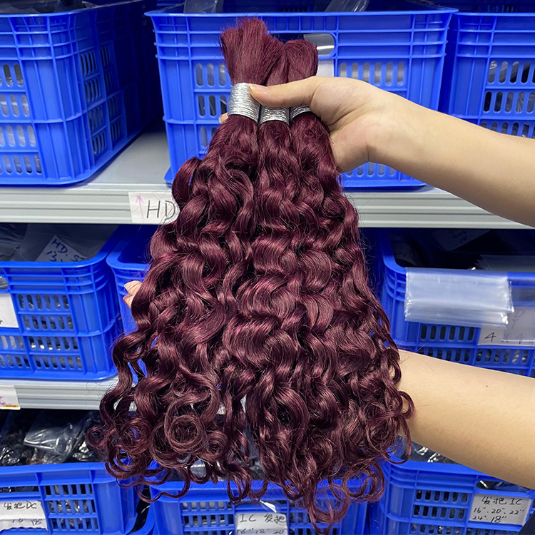 #99J Burgundy Boho Braids Deep Curly No Weft Bulk Hair for Human Hair RXHAIR