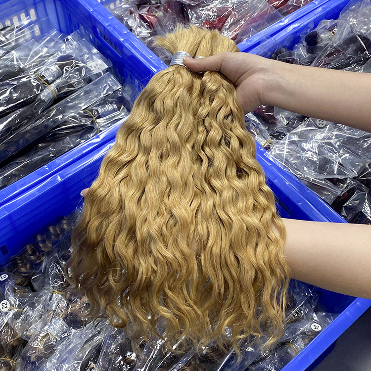 #27 Honey Blonde Boho Braids Water Wave No Weft Bulk Hair for Human Hair RXHAIR