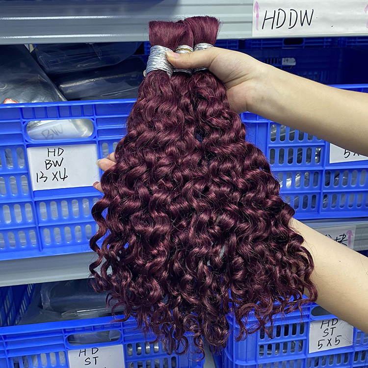 #99J Burgundy Boho Braids Water Wave No Weft Bulk Hair for Human Hair RXHAIR