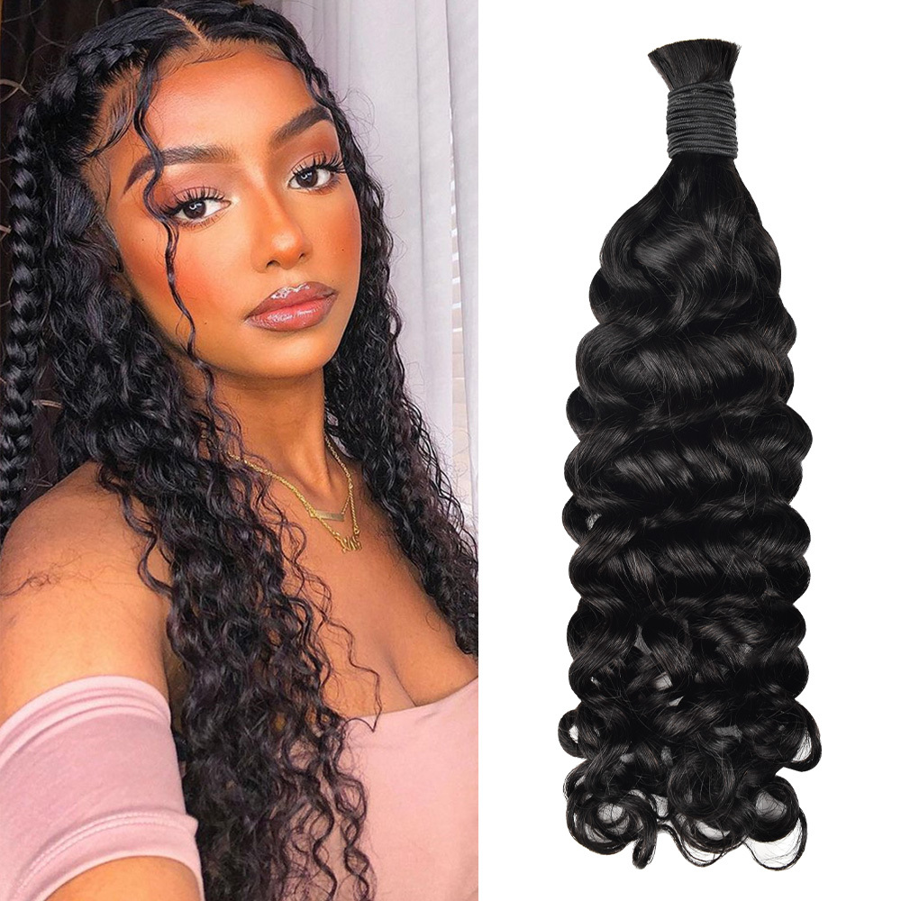 #1 Jet Black Boho Braids Italian Curly No Weft Bulk Hair for Human Hair RXHAIR