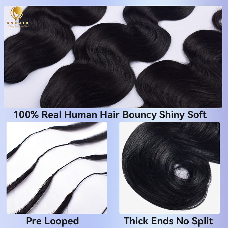 Crochet Braids Human hair crochet hair extensions #1b Body wave Pre Looped RXHAIR