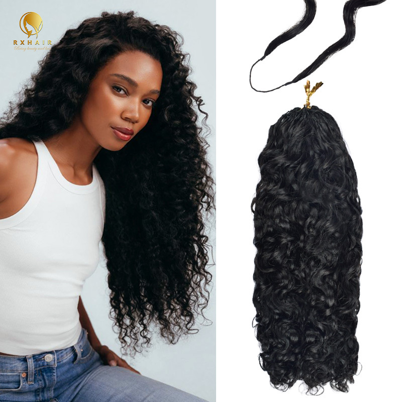 Crochet Hair Burmese Curly 3A  #1b  100% Human Hair Invisible Pre-crochet braids   RXHAIR