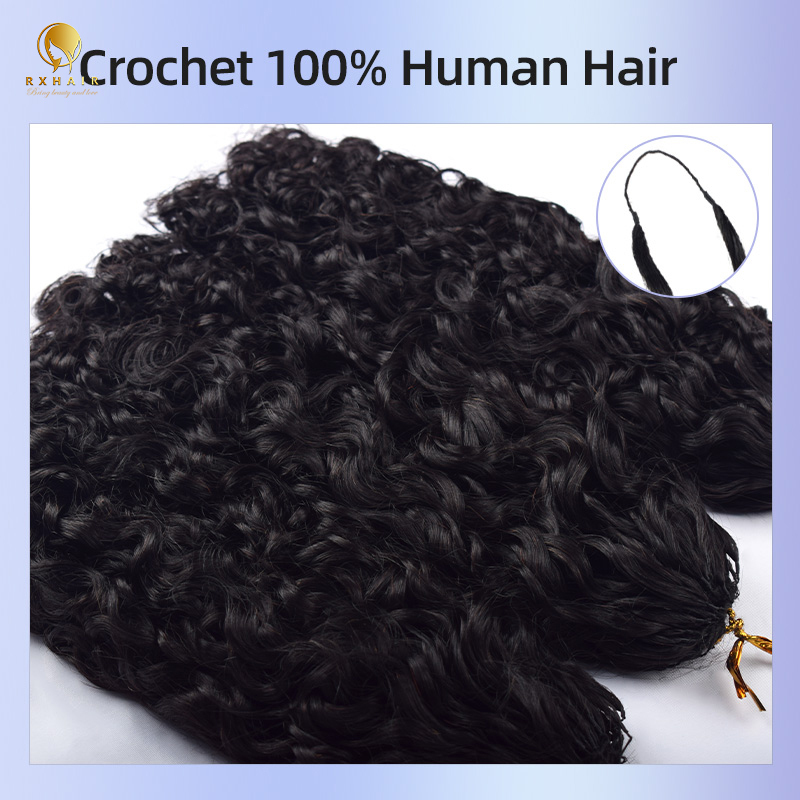 Crochet Hair Burmese Curly 3A  #1b  100% Human Hair Invisible Pre-crochet braids   RXHAIR