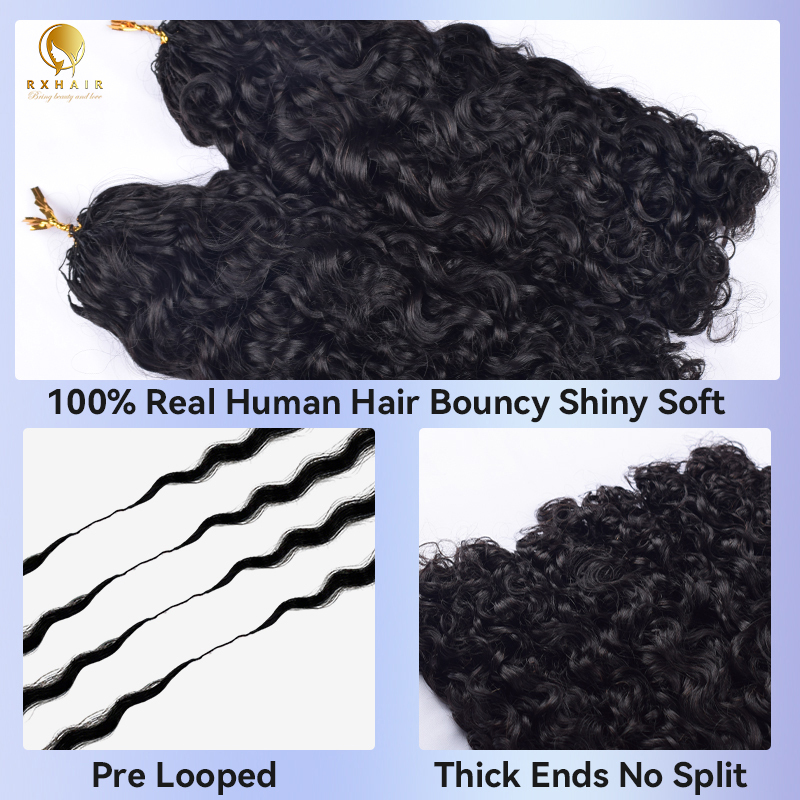 Crochet Hair Burmese Curly 3A  #1b  100% Human Hair Invisible Pre-crochet braids   RXHAIR