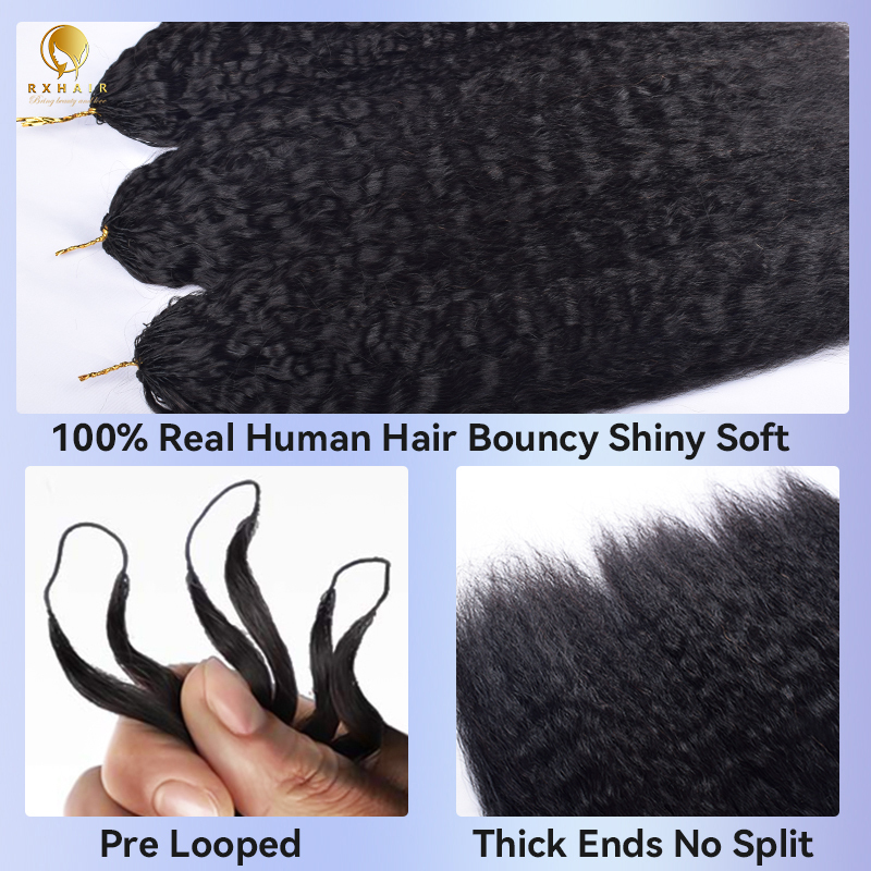 Crochet Hair Extensions Kinky Straight  Invisible crochet for black women #1b RXHAIR