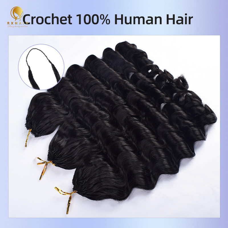 Pre-crochet braids Loose Deep Wave #1b 100% human hair RXHAIR