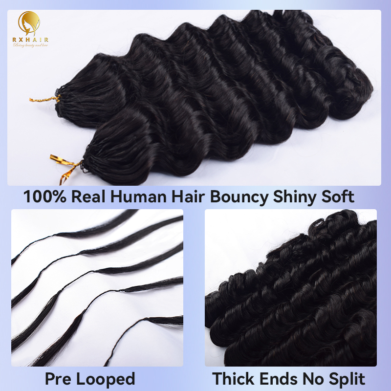 Pre-crochet braids Loose Deep Wave #1b 100% human hair RXHAIR