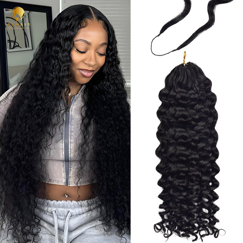 Pre Looped Deep Curly Crochet Braids Human Hair #1B Natural Black RXHAIR