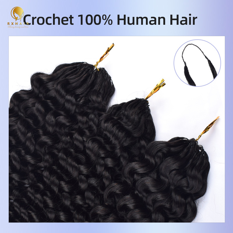 Pre Looped Deep Curly Crochet Braids Human Hair #1B Natural Black RXHAIR