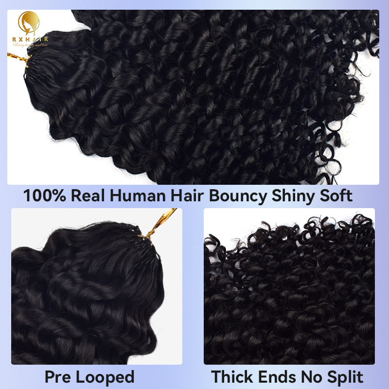Pre Looped Deep Curly Crochet Braids Human Hair #1B Natural Black RXHAIR