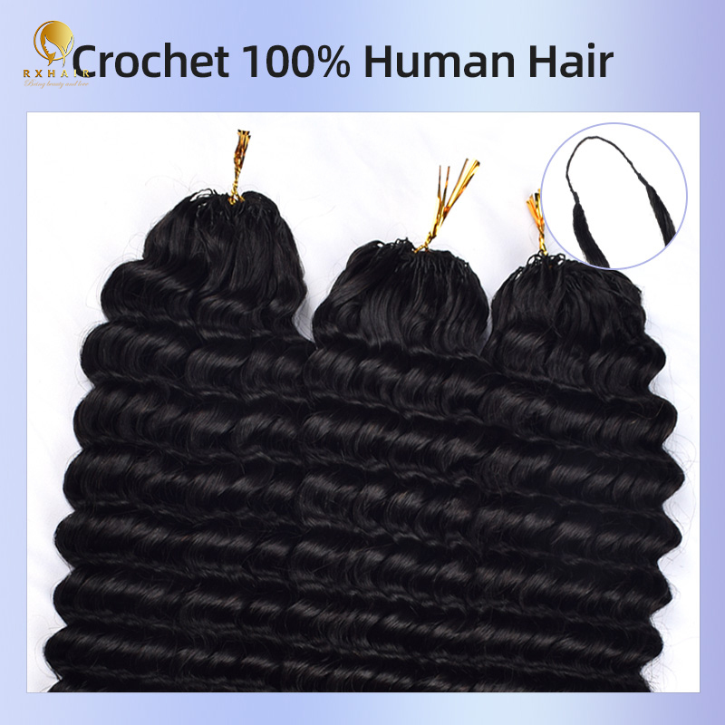 Crochet hair Deep wave #1b natural black Pre-crochet braids Human hair extensions crochet hairstyles for black women curly