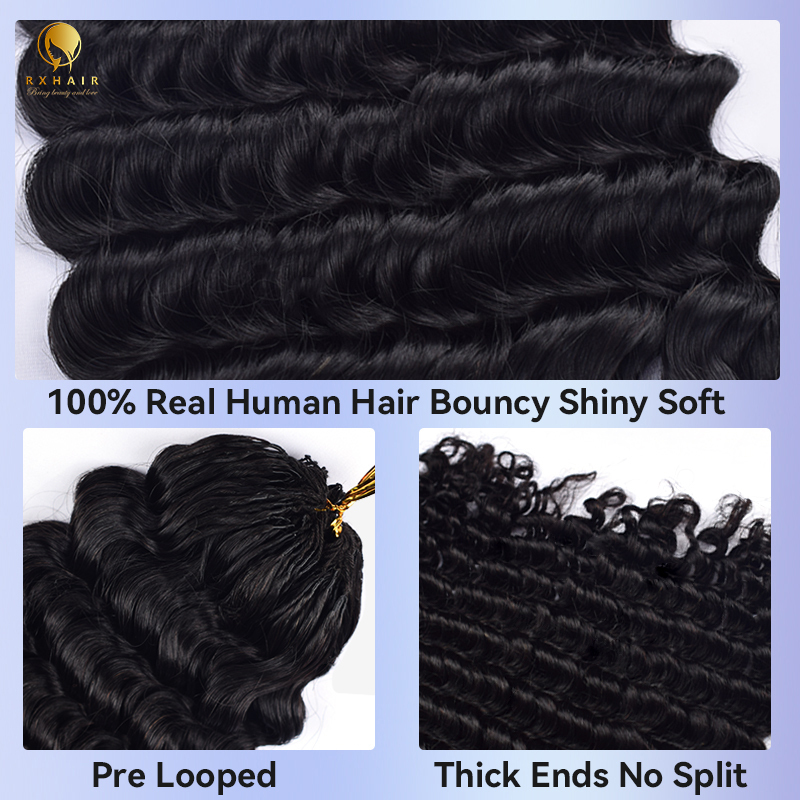 Crochet hair Deep wave #1b natural black Pre-crochet braids Human hair extensions crochet hairstyles for black women curly