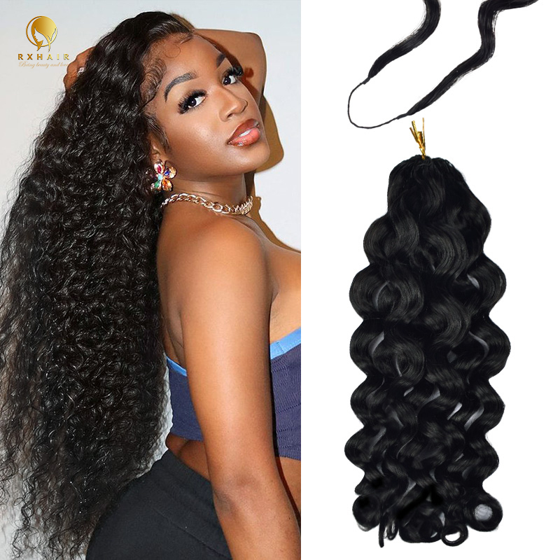 Italian Curly Pre-crochet braids 100% Human Hair  Invisible crochet #1b RXHAIR