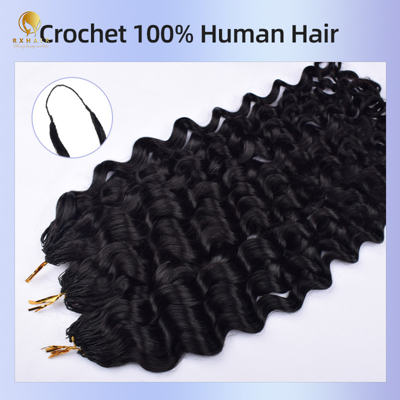 Italian Curly Pre-crochet braids 100% Human Hair  Invisible crochet #1b RXHAIR