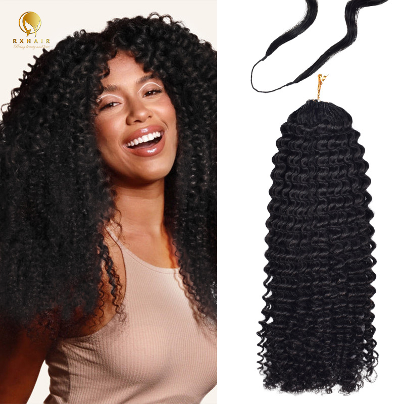 Kinky Curly Invisible Crochet Hair Extensions Human Hair 4C Kinky crochet RXHAIR