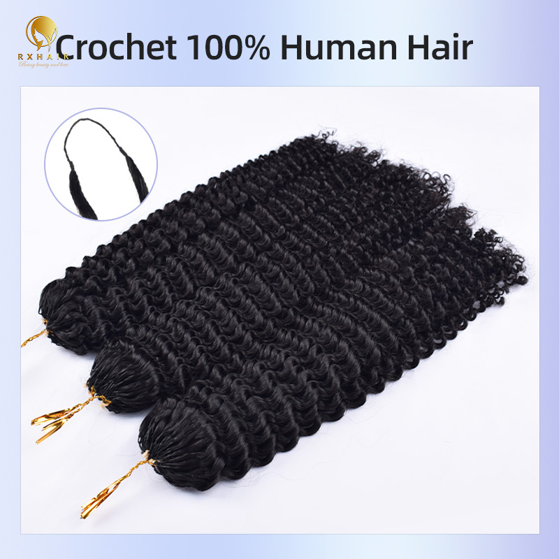 Kinky Curly Invisible Crochet Hair Extensions Human Hair 4C Kinky crochet RXHAIR