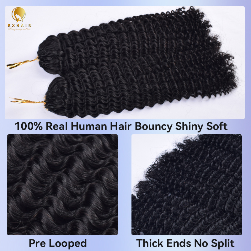 Kinky Curly Invisible Crochet Hair Extensions Human Hair 4C Kinky crochet RXHAIR