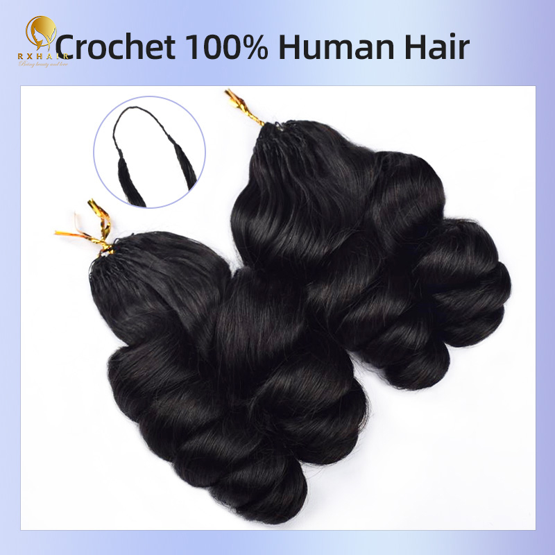 Loose Wave Crochet Hair 100% Human Hair Crochet Braids #1B RXHAIR